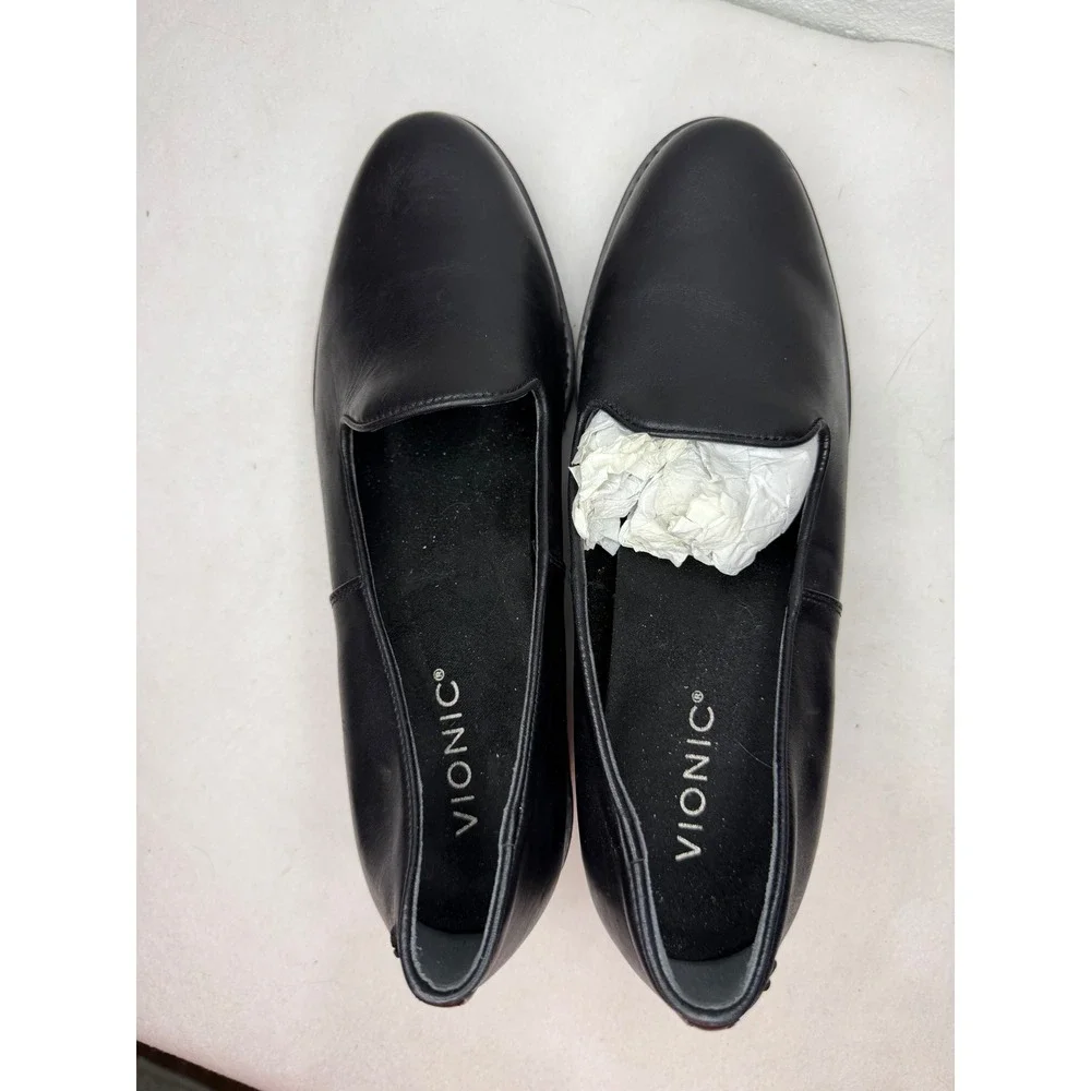 Vionic Willa Wedge Loafers Womens 9 Black Water Repellent Leather Lug